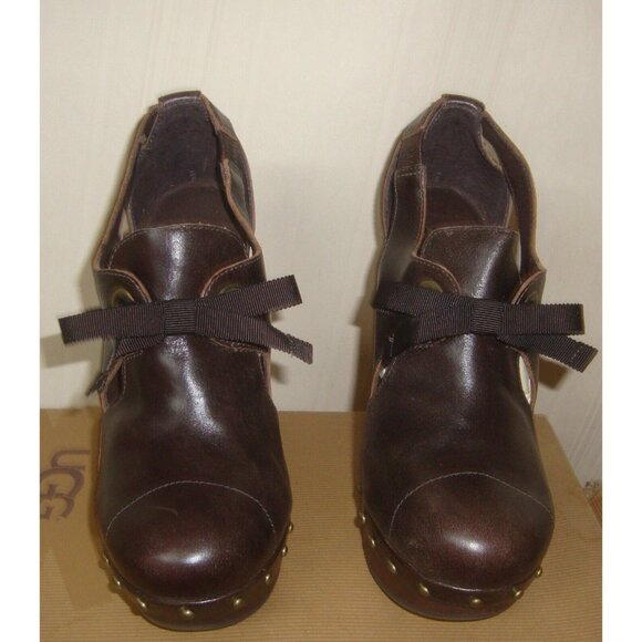UGG Celestina Chocolate Brown Leather Stud Platform Heels Size US 7 NEW 1001311 - Picture 2 of 7